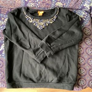 Rare Bejewelled Black 3/4 Sleeve Sweatshirt Joe Fresh Size M